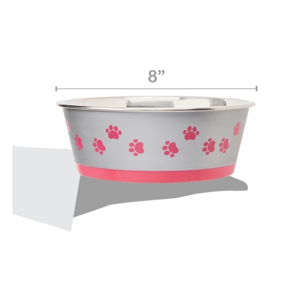 Vibrant Life Large Fuschia Paw Print Stainless Steel Pet Bowl - Picture 4 of 8
